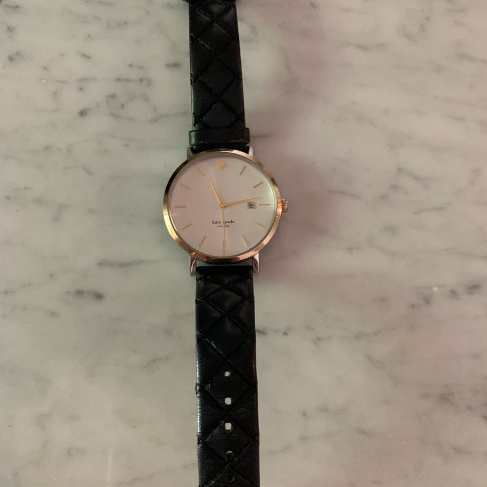 Kate Spade Black Leather Watch with Gold Details